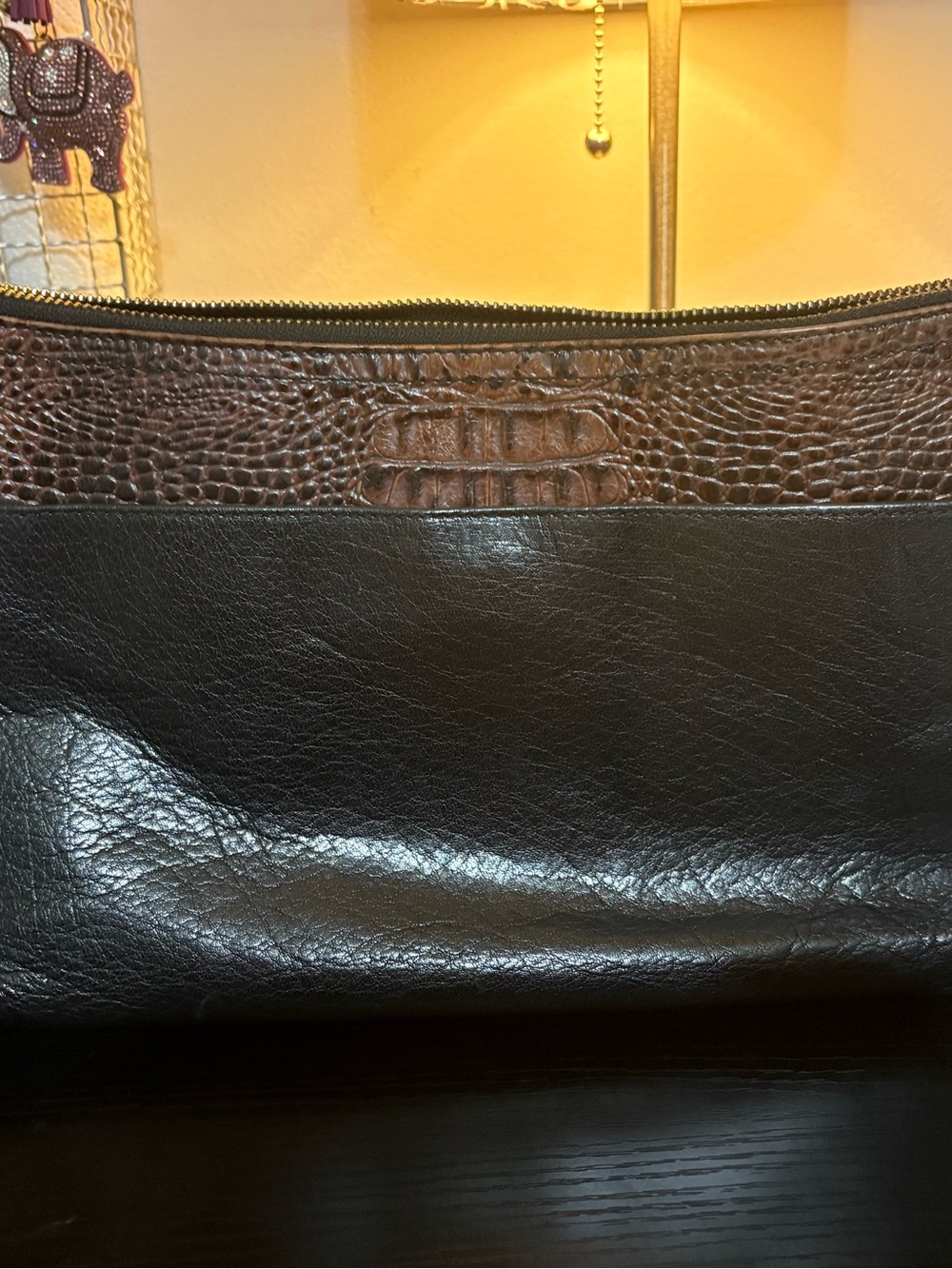 Brahmin Black Leather Messenger with Brown Croc-Trim - Picture 3 of 3